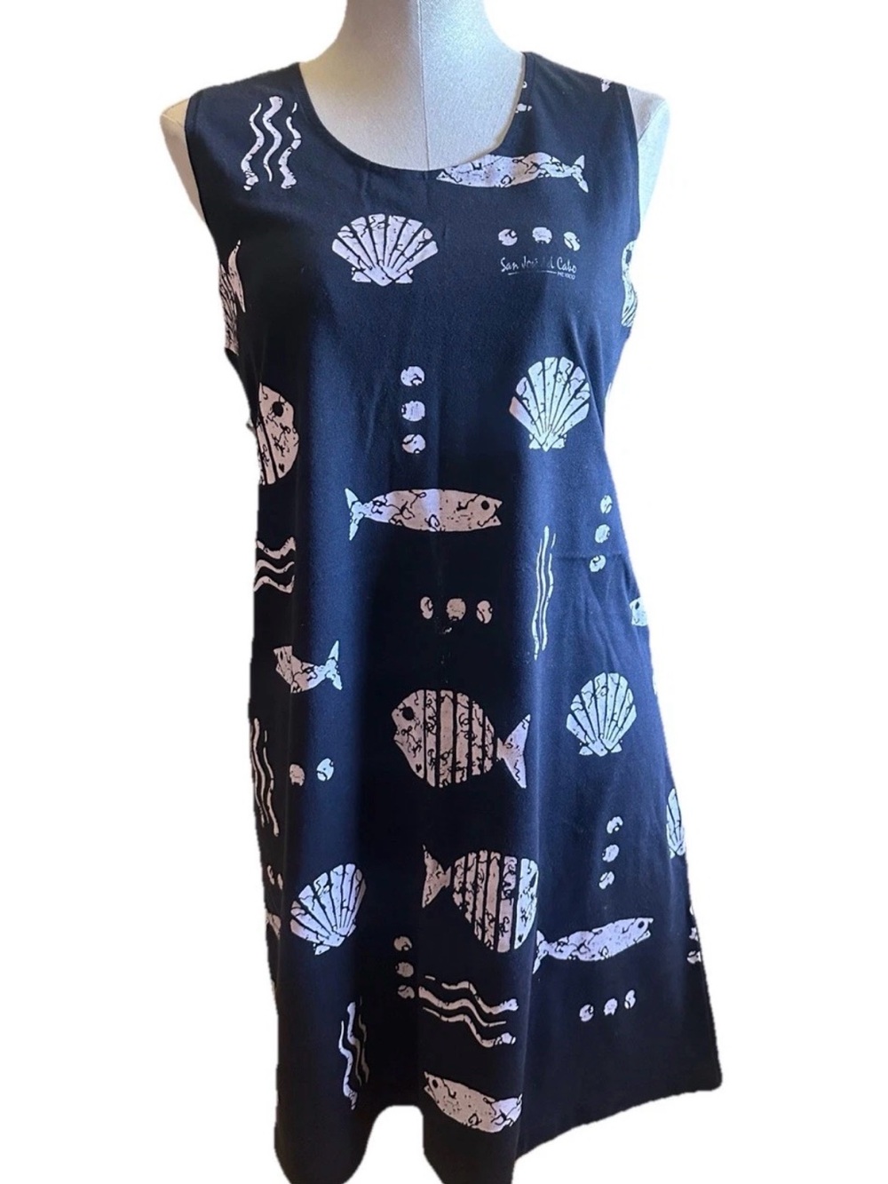 Arli Fish Print Beach Lounger size M Playa del Carmen Women’s dress Black